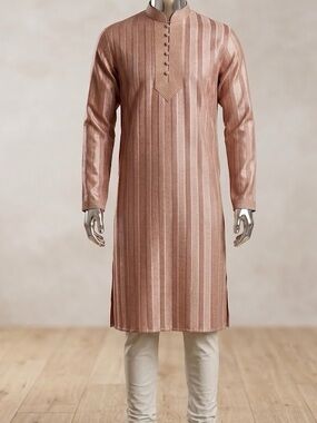 NEW Men's Rose Gold Striped Kurta Set (2PCS)